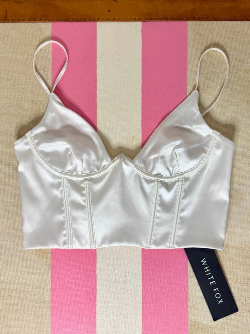🤍 White Fox Boutique Acacia Satin Bustier Corset Crop Top White M BNWT